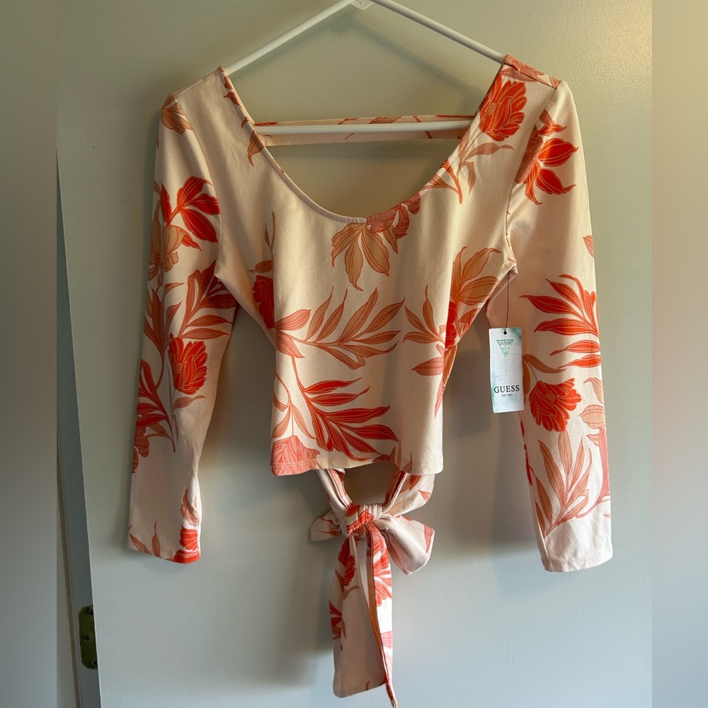 Guess NWT Long Sleeve Tie Back Top